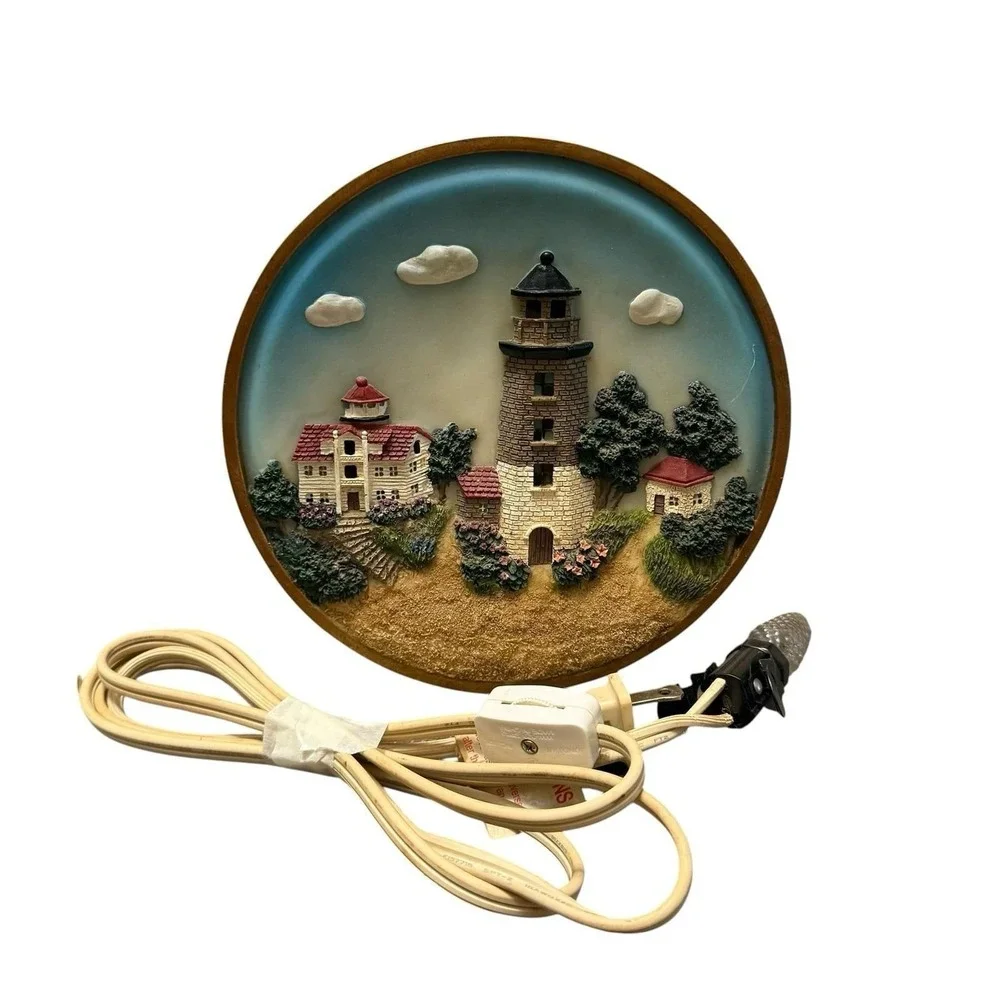 Vintage 3D Lighthouse Lighted Wall‎ Plaque Nautical Coastal Beach Cottage Lamp